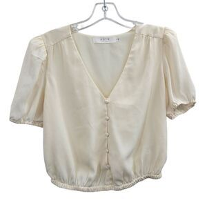 ASTR The Label Cream Puff Sleeve Blouse Size Small Button Front Romantic Top